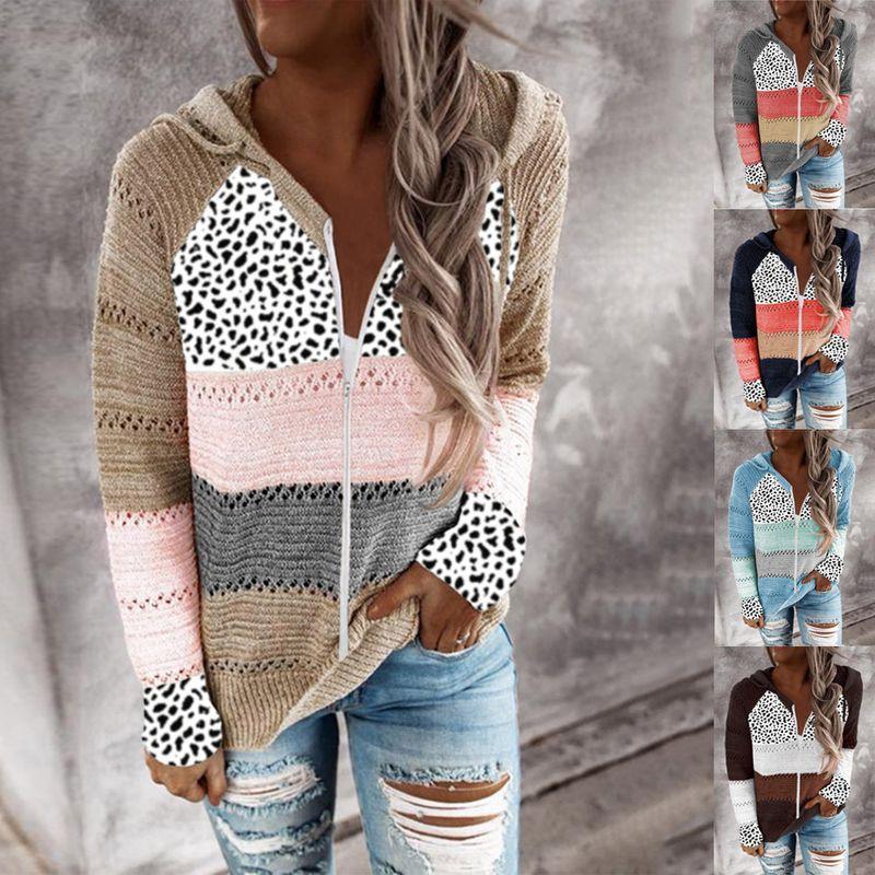 

New New Striped Hooded Jacket Leopard Sweater Leopard-Print Sweater Light blue S