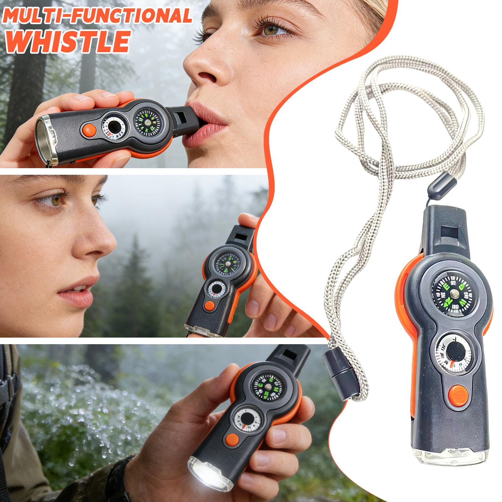 

Multifunctional Whistle With Compass, & LED Flashlight, Portable Safety Tool With Lanyard For Camping, Hiking & Emergency Kits, All-in-One One Size