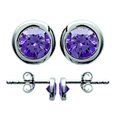 [M1082] - Silver 'Unique' Amethyst Silver Earrings (rhodium-plated) - 4 Mm