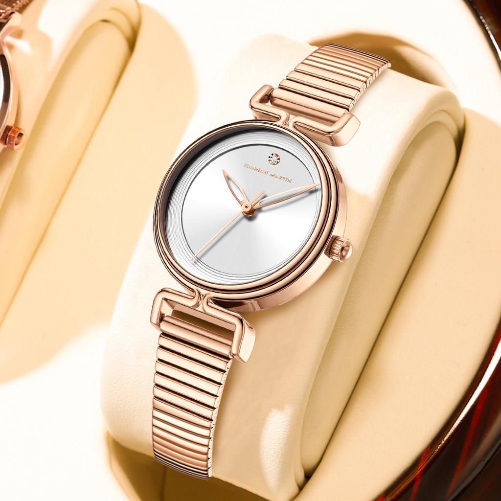 Hannah Martin New Women Watch Leisure Fashion 29mm Mini Dial Stainless Steel Mesh Strap Nordic Simple 3Bar Waterproof Watch