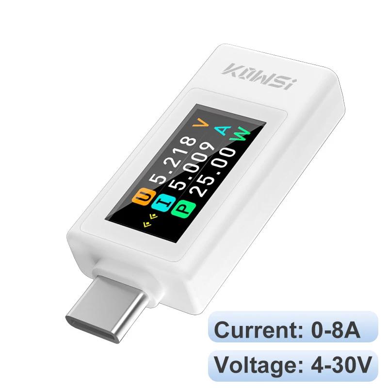 Type-C Color Screen Digital DC Voltage Ammeter Power Meter 4-30V 0-8A Cell Phone Charger Capacity Tester with Power Off Memory