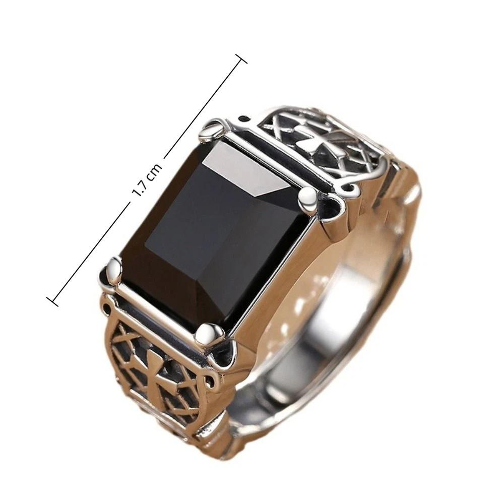 Black Zircon Men's Hip Hop Rings Adjustable Cross Ring Trend Open Ring Daily Wear
