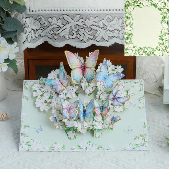 Foldable 3D Greeting Card with Envelope Handmade Decorative Birthday Gift Card Fly-out Holiday Blessings Card