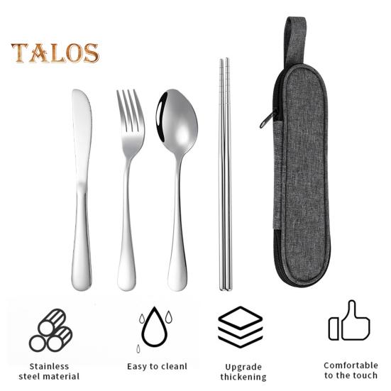 Stainless Steel Cutlery Set 4-Piece Retro Tableware Fork Spoon Chopsticks Knife with Storage Bag Mirror Polished Dishwasher Safe Cutlery Set for Home