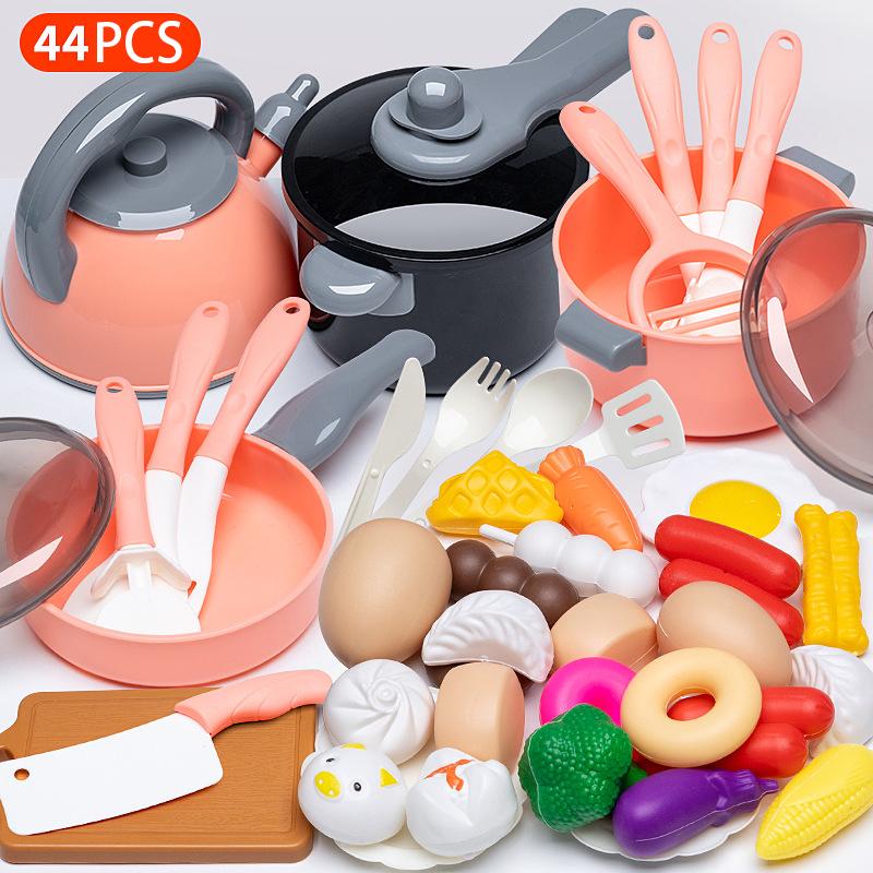 Non-Toxic Cooking Toys Pink Kitchen Toy Set Children Toys Cut Fruit Vegetable Pizza Pretend Play Simulation Early Education Toys For Kids