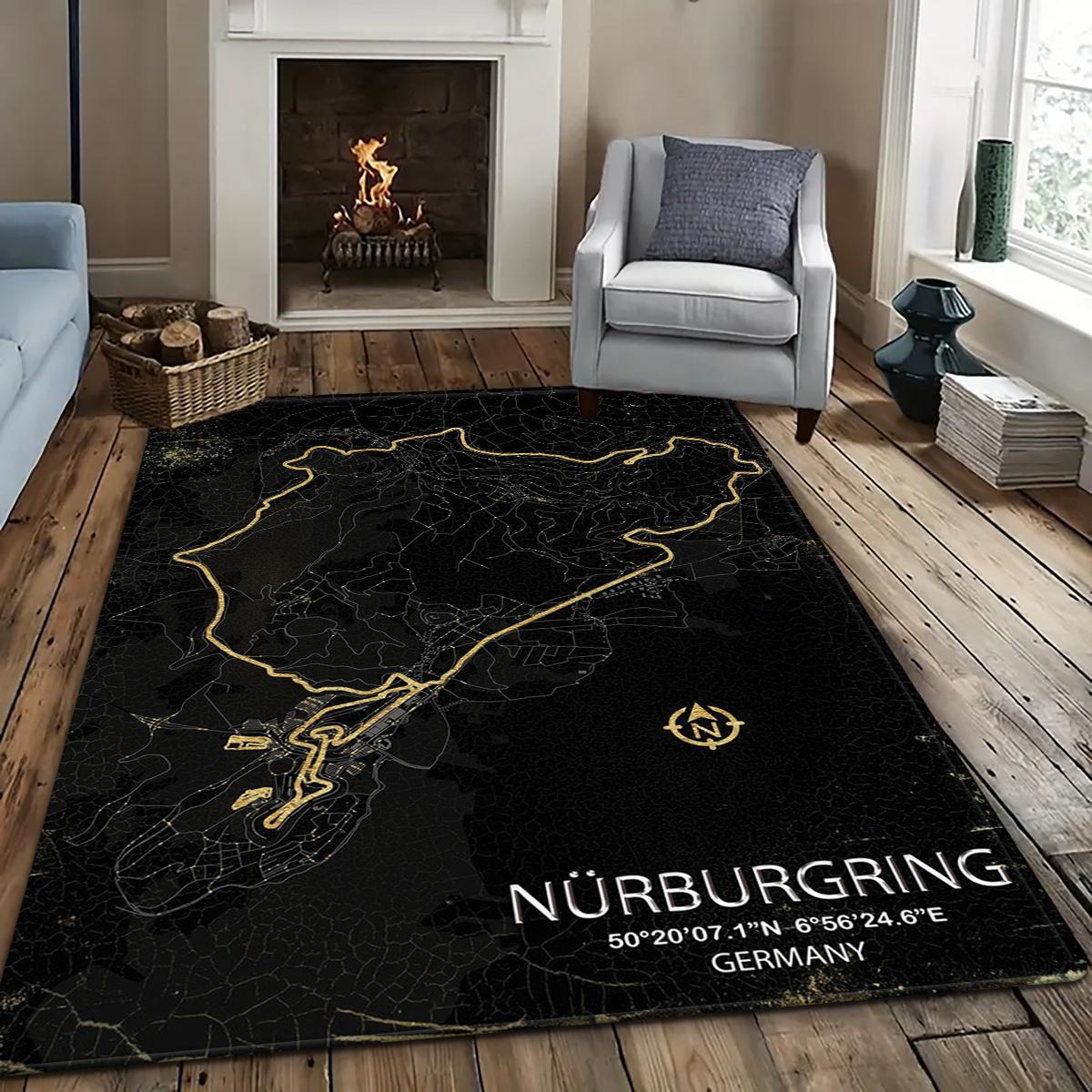 Nurburgring Race Track Area Rug Germany Circuit Map Print NonSlip Floor Mat for Garage Man Cave Car Enthusiast Home Decor 40X60CM