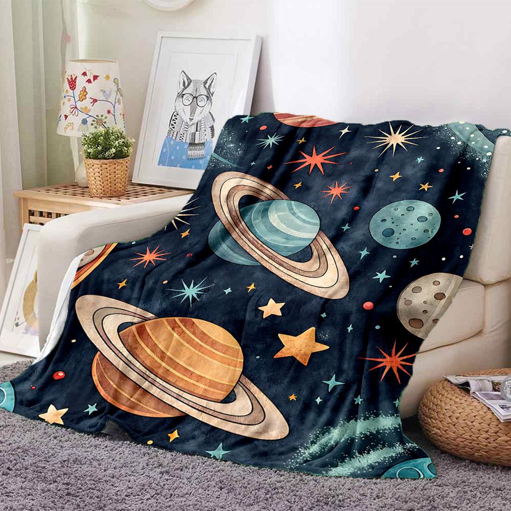 1pc Galaxy Planets Blanket, Lightweight Flannel Throw Blanket for Sofa, Bed, Travel, Camping, Living Room, Office, Couch086