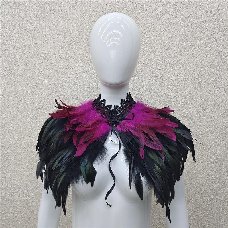 Halloween Masquerade Feather Cape Shawl Bolero with Optional Multi-Color Choices