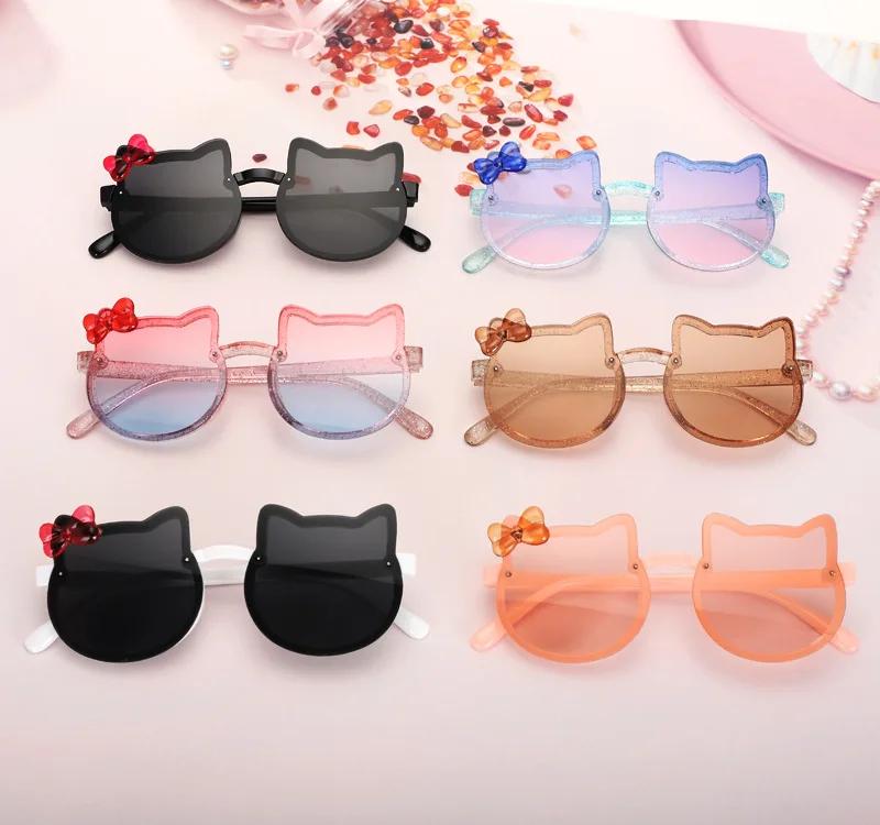 New Kids Cartoon Sunglasses Cat Eye Bowknot Ocean Color Sun Glasses Girls Boy Children Outdoor Round Polarized UV400 Eyewear