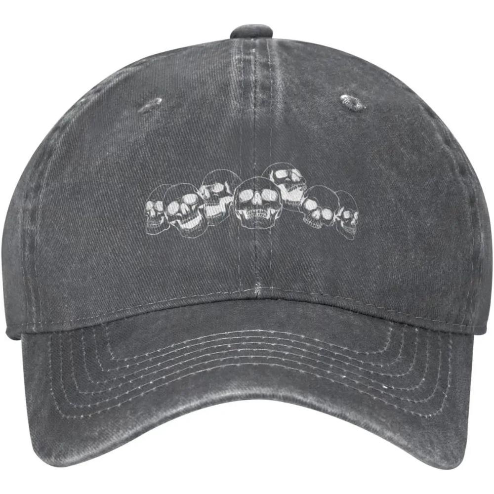 Skull Skulls Black Distressed Adjustable Washed Denim Low Profile Mens Dad Trucker Hat Baseball Ball Cap for Men