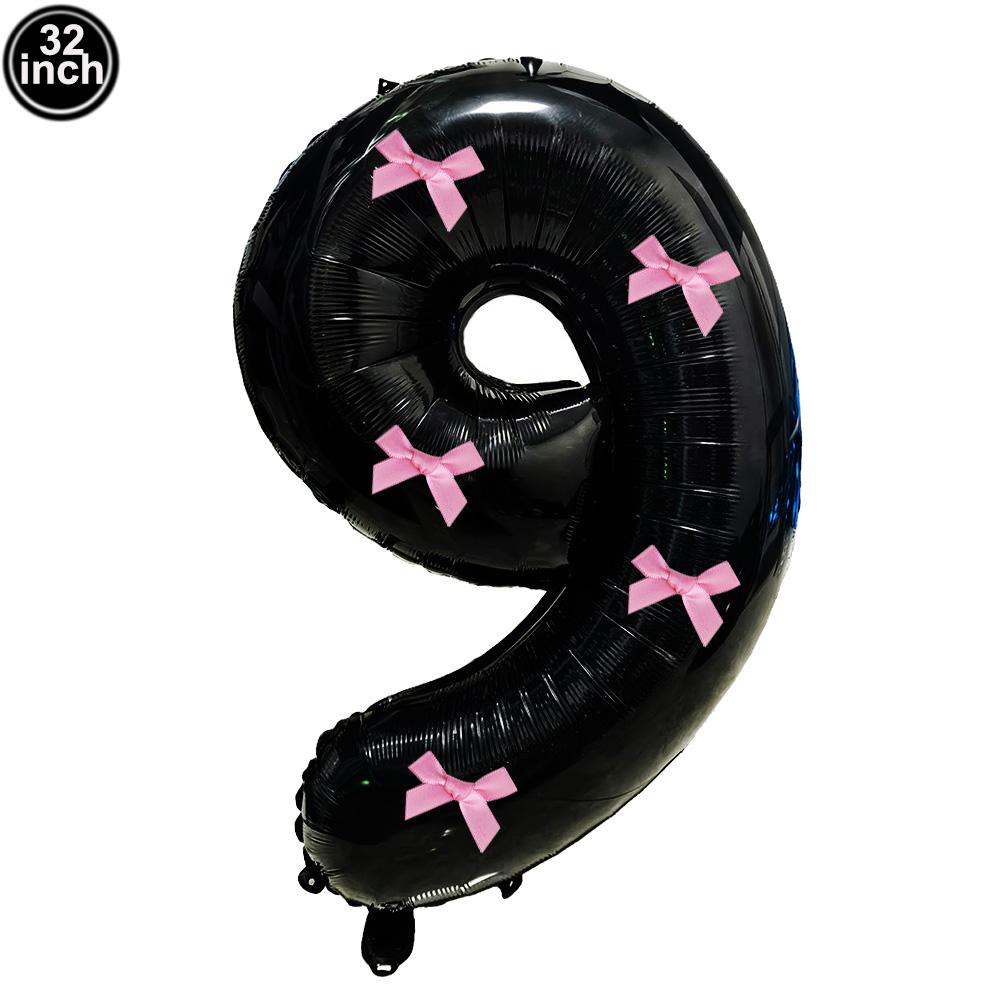 32inch Aluminum Film Black Bow Number Balloons Ribbon Bows Balloons for Birthday Decoration Supplies Anniversary Number Balloons