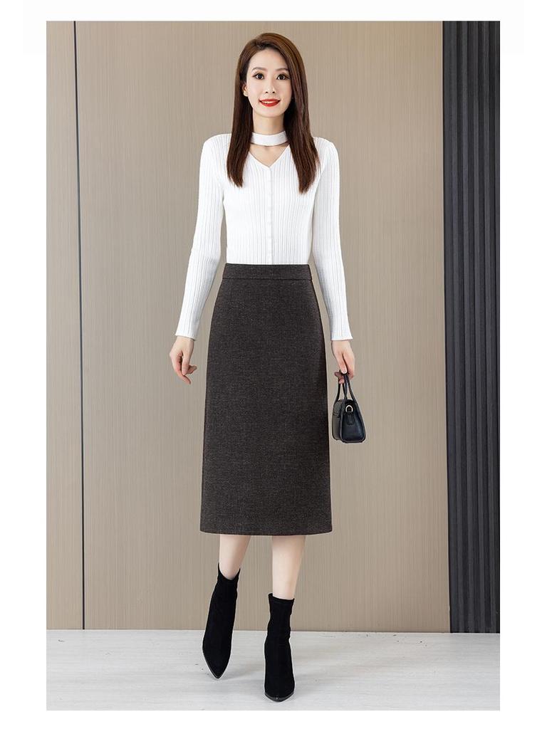 Woolen High-Waist A-line Midi Skirt for Women - Spring/Autumn 2025 Collection
