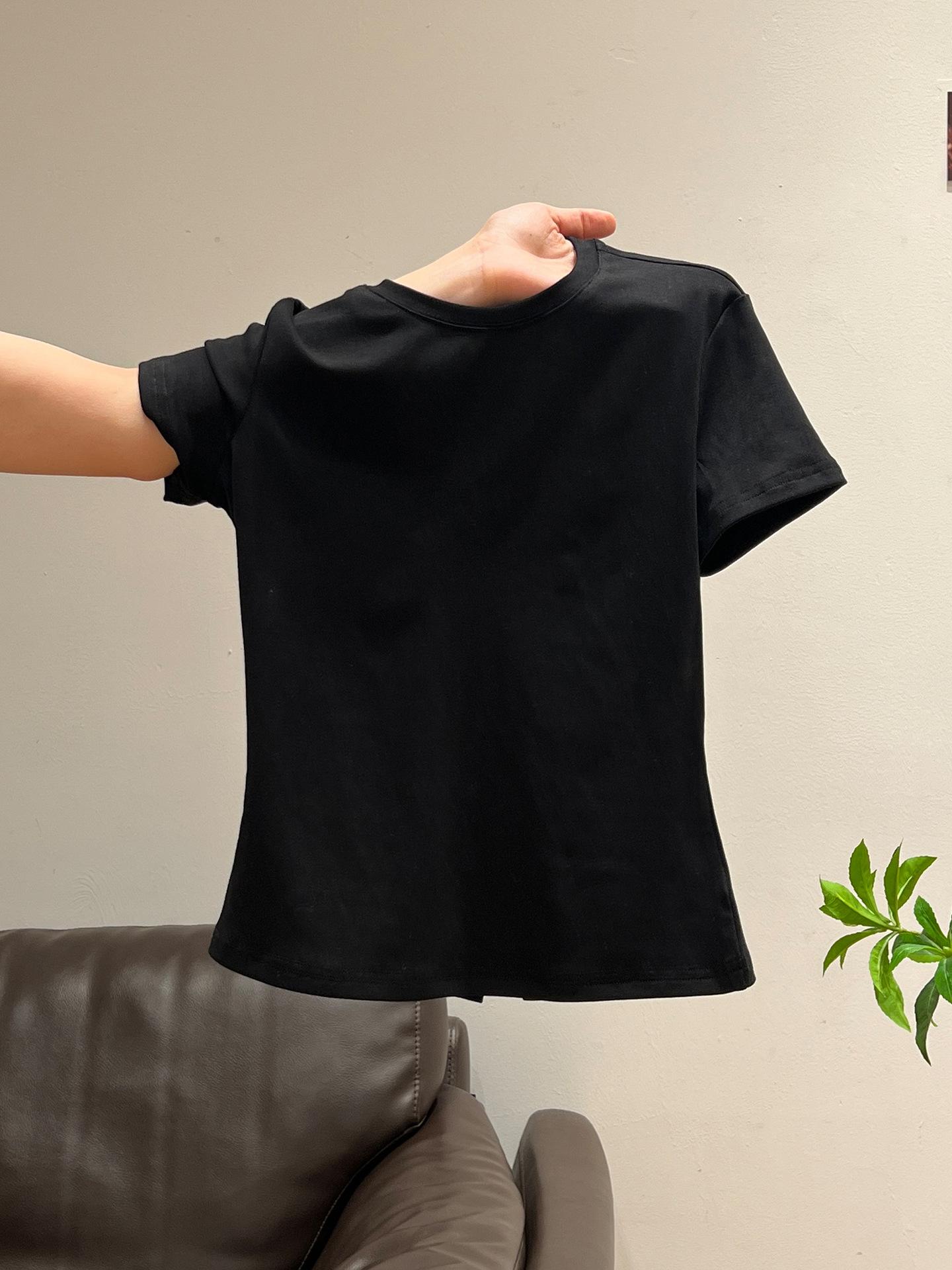 

Super easy to wear American crew neck front shoulder T-shirt women s summer high-end pleated waist pinched slim and thin short-sleeved top XL чорний