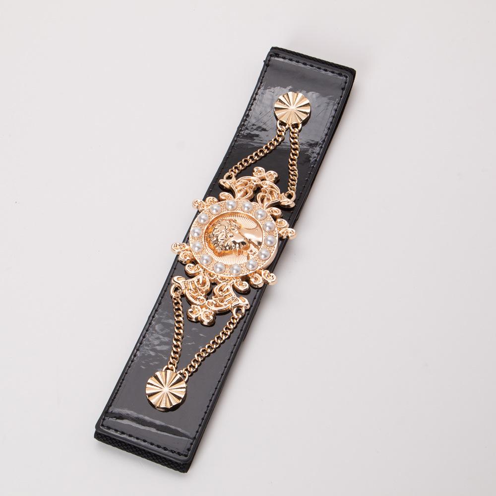 Retro Pearl Beauty Elastic Waistband: Women s Versatile Ultra-Wide Mirror Leather Belt чёрный