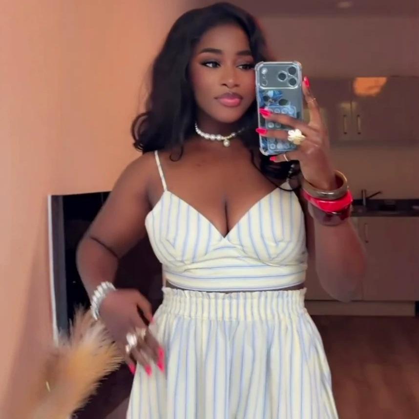 African Women's Suit V-neck Suspender Tube Top Striped Small Top European and American High-waisted Casual Skirt Two-piece Suit Women