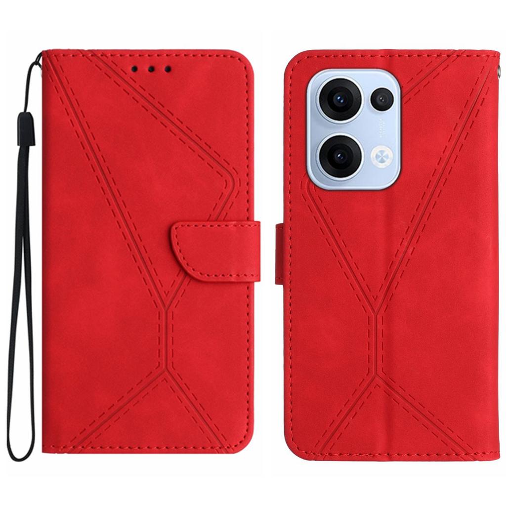 For Oppo Reno13 5G (Global) Case Skin Touch Lines Imprinted PU Leather Flip Phone Cover