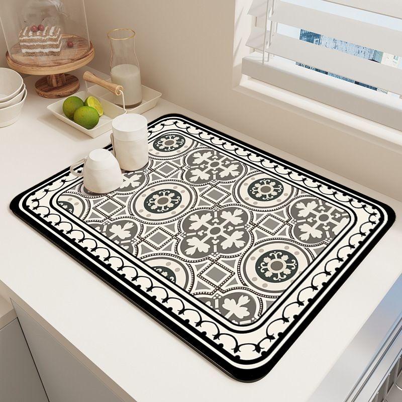 A Bohemian-style Drying Mat Super Absorbent, Non-slip, Heat-resistant Diatomaceous Earth Countertop Mat, Suitable for Dining Tables, Coffee Machines
