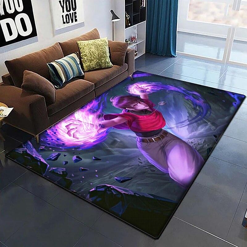KOF Anime Krásný Malovaný Koberec do Obývacího Pokoje Velký Plošný Koberec Černý Měkký Koberec Domácí Dekorace Podložky Boho Koberce Piknik