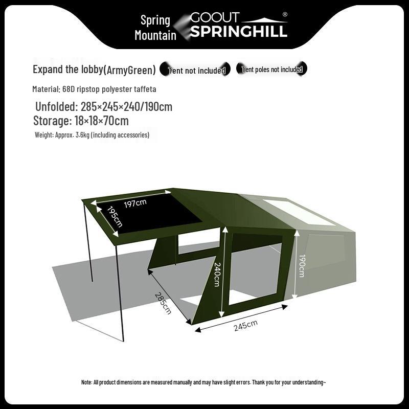 Spring Mountain 4P Inflatable Tent - One Bedroom, One Living Room, Rainproof, Skylight, Outdoor Camping Shelter.
