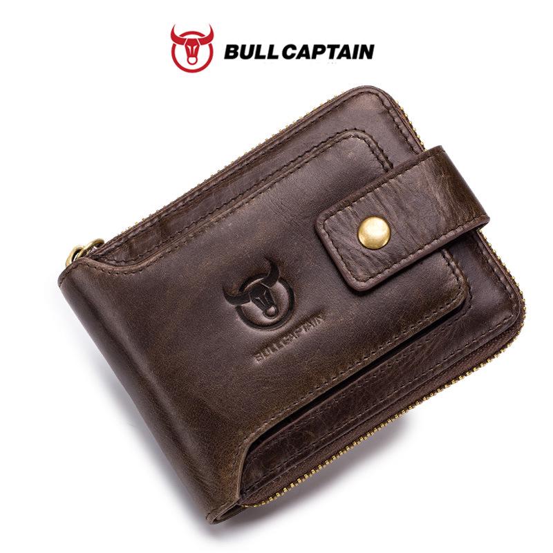 Cowhide Zipper Wallet with Multi-Card Slots, Anti-Theft Brush, Money Clip, and Photo Album