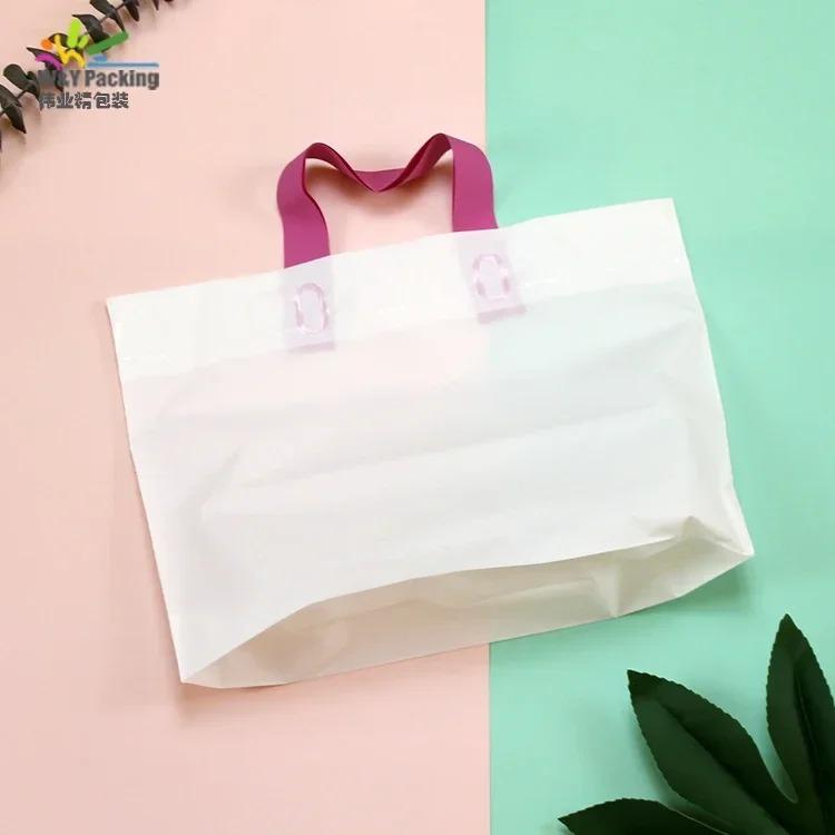 50pcs Clothing Handbag Solid Plastic Frosted Shopping Bag Double Sided Printing Peach Heart Checkered with Bottom Packaging Sack