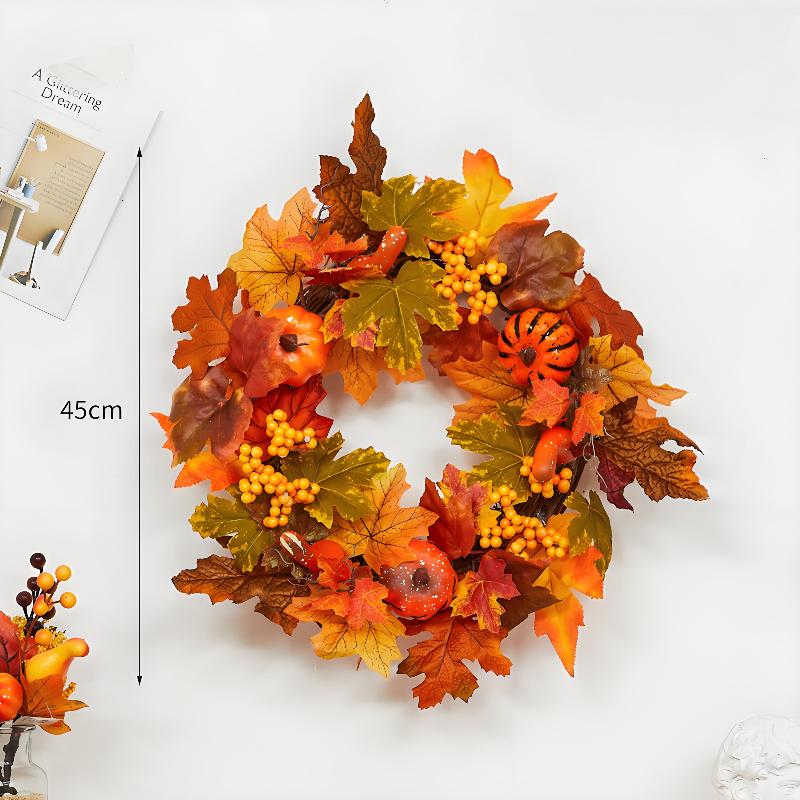 Fall Wreaths For Front Door Autumn Large Pumbkin Wreath With Berry Halloween Harvest Festival Wreaths Garland Gift For Friend