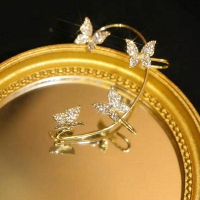Zircon Butterfly Earrings Butterfly Wrap Around Ear Earrings Adjustable Ear Cuff Earrings for Women Non-Pierced Zircon Butterfly Earrings
