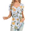 Womens Summer Tops Short Sleeve Blouses Casual Tunic Shirts Square Neck Printing  Tops