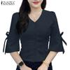 ZANZEA Blusa Holgada Casual de Verano con Cuello en V y Manga Acampanada 3/4 para Mujer
