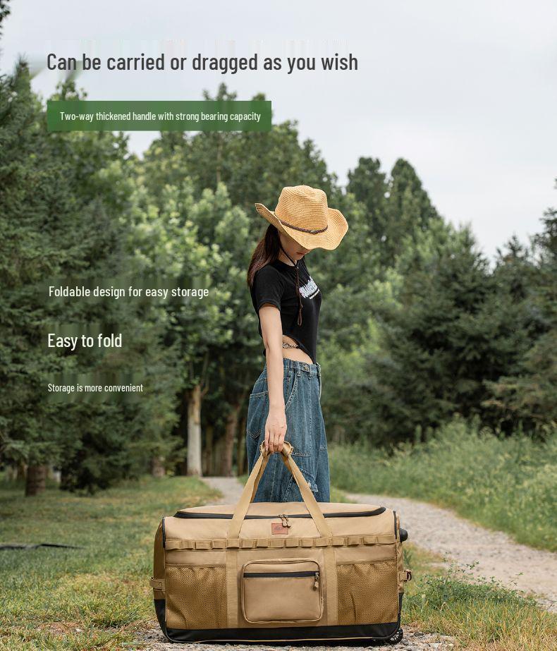 Khaki Multifunctional Wheeled Camping Backpack and Storage Bag - Large Capacity for Men