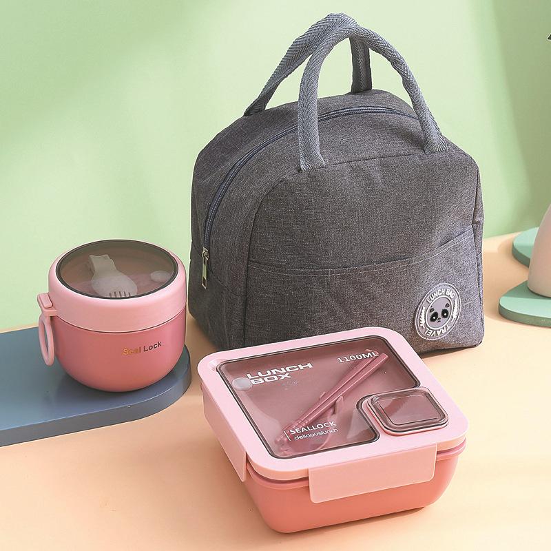 3pcs Lunch Box, Portable And Leak Proof Storage Box With Lid And Thermal Bag, Large Simple Food Storage Bag, For Back To School
