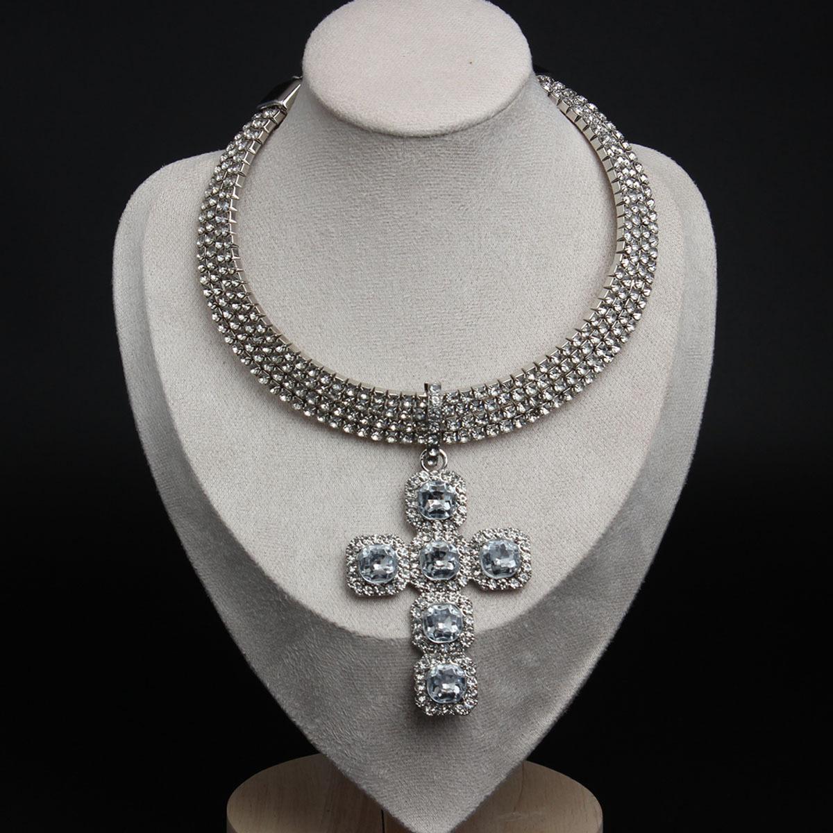 

Персонализированный кулон-крест со стразами, ожерелье, преувеличенное ожерелье, женские хип-хоп аксессуары серебряный