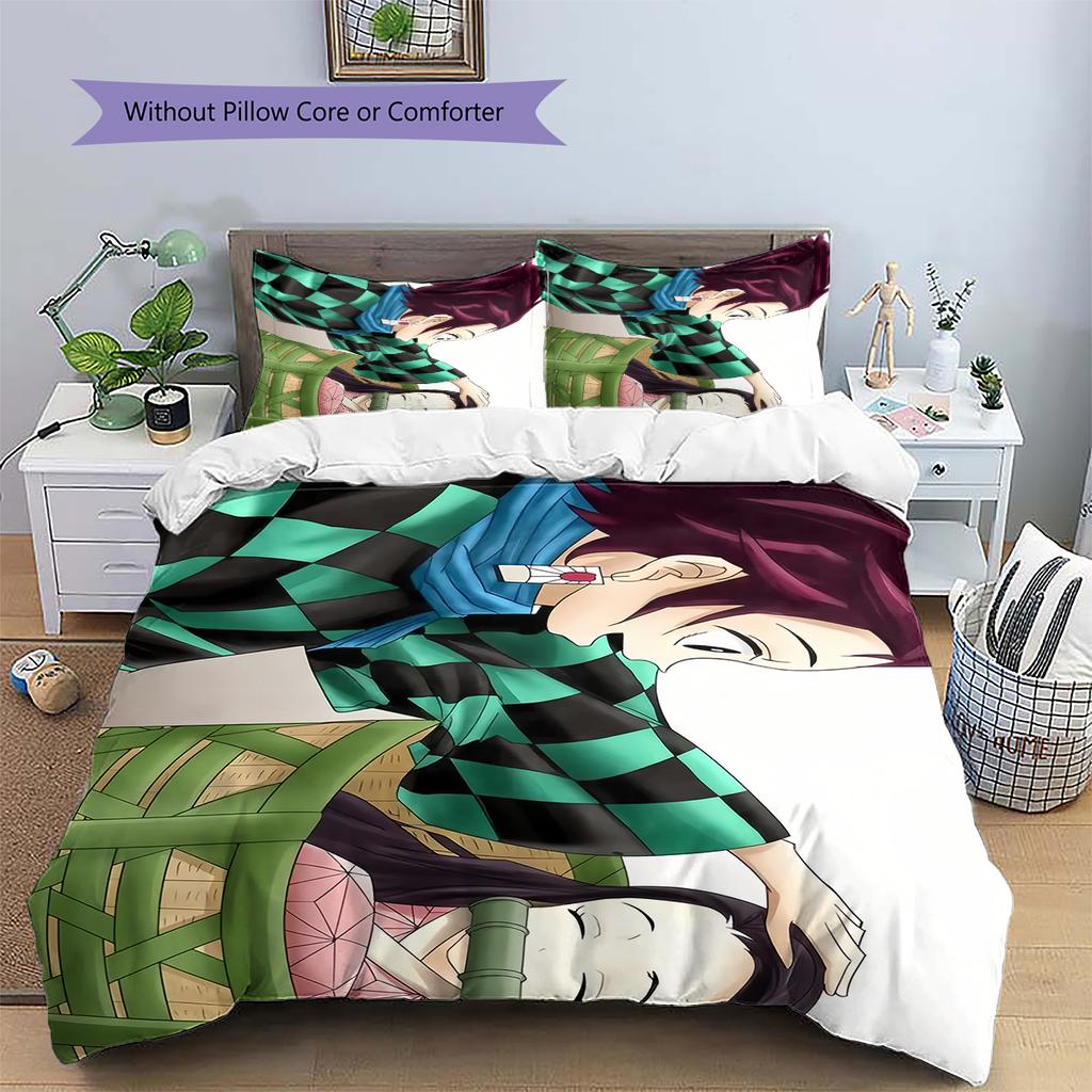 Demon Slayer Nezuko & Tanjiro Bedding Set Duvet Cover Pillowcase No Filler, Soft Home Bedroom Decor, Perfect Gift for Fans.chl
