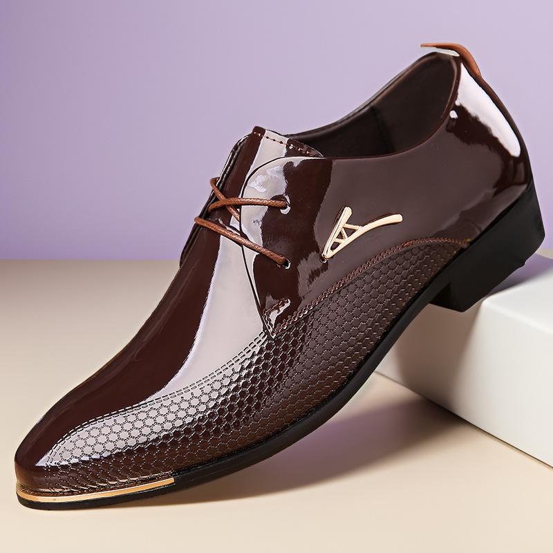 

Men s Leather Shoes Men s Large Size British Style Lace-up Pointed Wedding Shoes Breathable Youth Dress Business Casual Shoes 48
