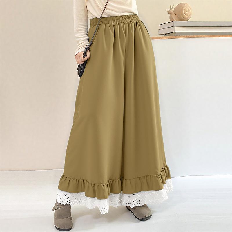 ZANZEA Damen Spitze Einsatz Lässige Elastische Taille Weite Hose