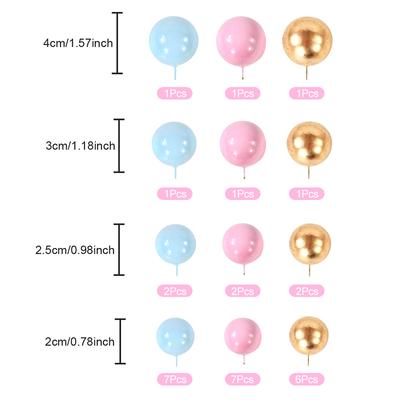 32Pcs Ball Cake Topper Picks DIY Cupcake Insert Topper Kids Birthday Party Boy Girl Gender Reveal Decoration Baby Shower Wedding