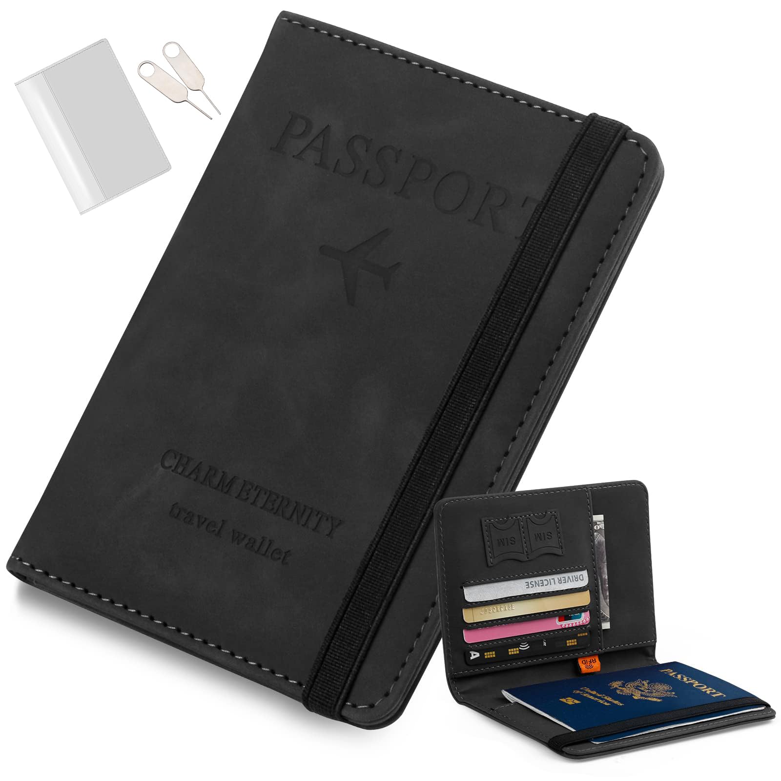 

Паспорт Высокий Паспорт Большой Авиакомпания Паспортная Карта Черный [GOKEI] Чехол, Защита от скимминга, Кожа, Качество, Обложка, Многофункциональное хранение, Защита от кражи, чёрный