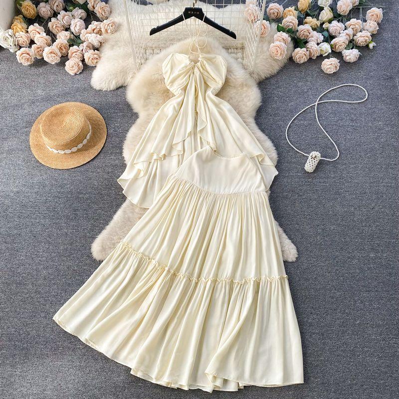 

Pure Desire Style Atmosphere Draping Effect Fairy Halter Spaghetti Straps Apricot color L