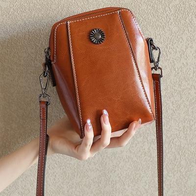 Ölwachs Rindsleder Kleine Tasche für Damen Neue Einzelne Schulter Umhängetasche für Damenmode Echte Ledertasche für Damen Handy-Tasche Trend