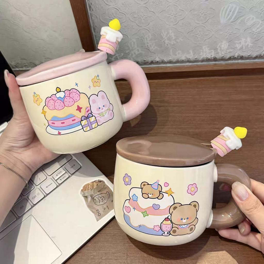 Birthday gift for girls mug with lid spoon cute water cup new ceramic cup couple coffee breakfast cup