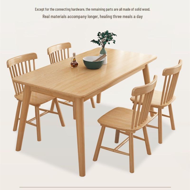 Nordic Oak Dining Table Set - Log Style for Home, Small Apartment, Restaurant, or Homestay. Square Solid Wood Table with Chairs.
