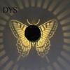 Wireless Wall Mounted Fixtures Solar Lights, Color Changing Outdoor Decorative Butterfly Projection Lamp, Powered Lights Waterproof Metal Fence Light