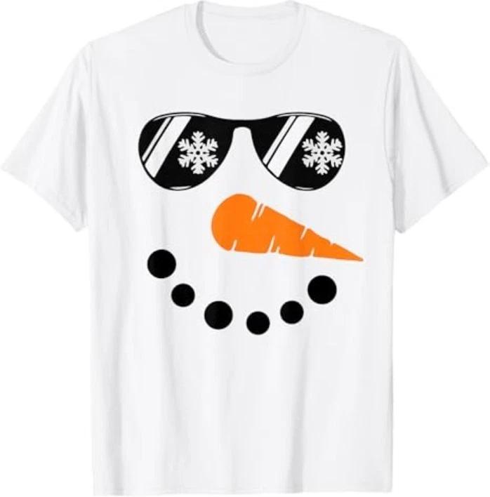 Snowman Face Sunglasses Christmas T-Shirt L
