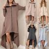 European-American 2025 Autumn/Winter Women's Hooded Zipper Sweatshirt Dress - Solid Color, Loose Fit, Versatile Fashion.