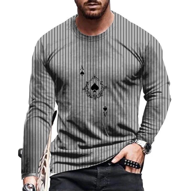 Simple Vintage Pattern 3d Print Men's O-Neck T-shirt Casual Long Sleeve Oversized Pullover Fashion T-shirt Men Clothing