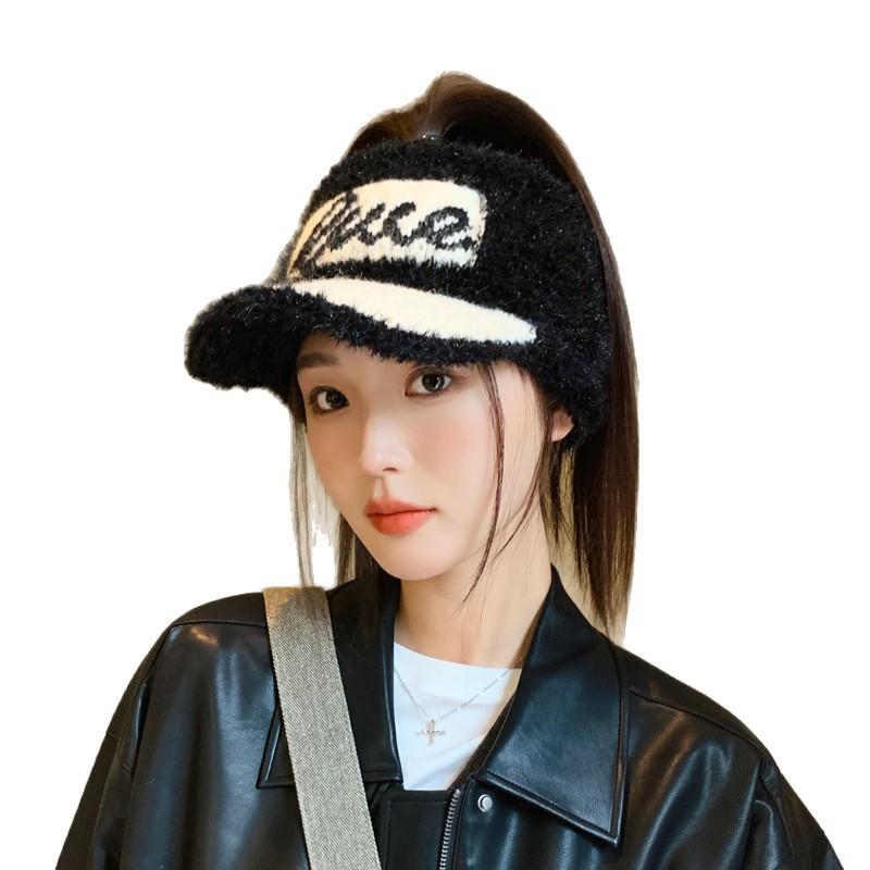 New Autumn and Winter Knitted Hat Women's Fashion Letter Baseball Cap Outdoor Cycling Warm Ear Protection Plush Duck Cap