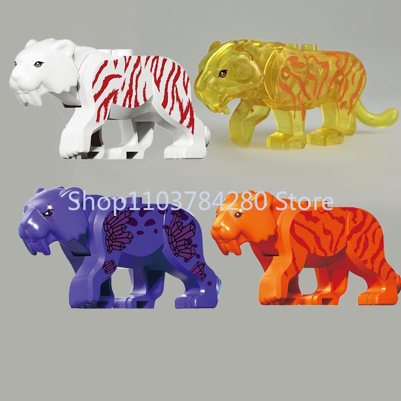 Afrikanische Wildtiere Zoo Bausteine Figuren Zubehör Säbelzahntiger Löwe Elefant Wolf Ente Spielzeugmodelle Kindergeschenk Spielzeug K93