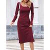 Women's Solid Color Long Sleeve Square Neck Slim and Elegant Long Dress