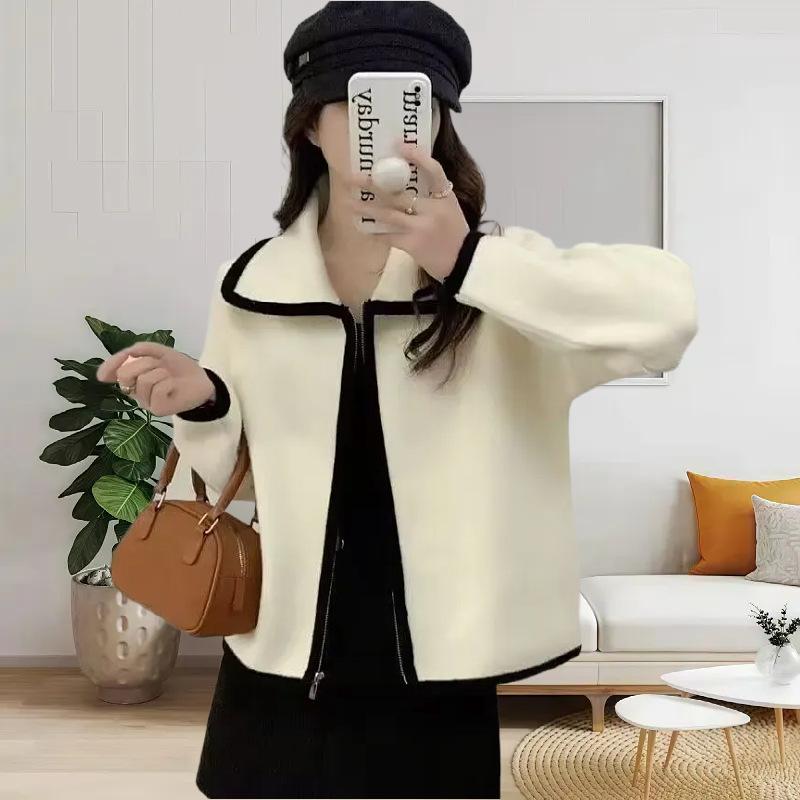 Autumn and winter new loose and thin versatile short coat women's fashion top knitted sweater women's