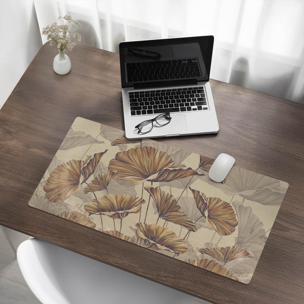 Anti-Slip Protective Desk Mat with Sepia Flower Pattern 90x45 Cm